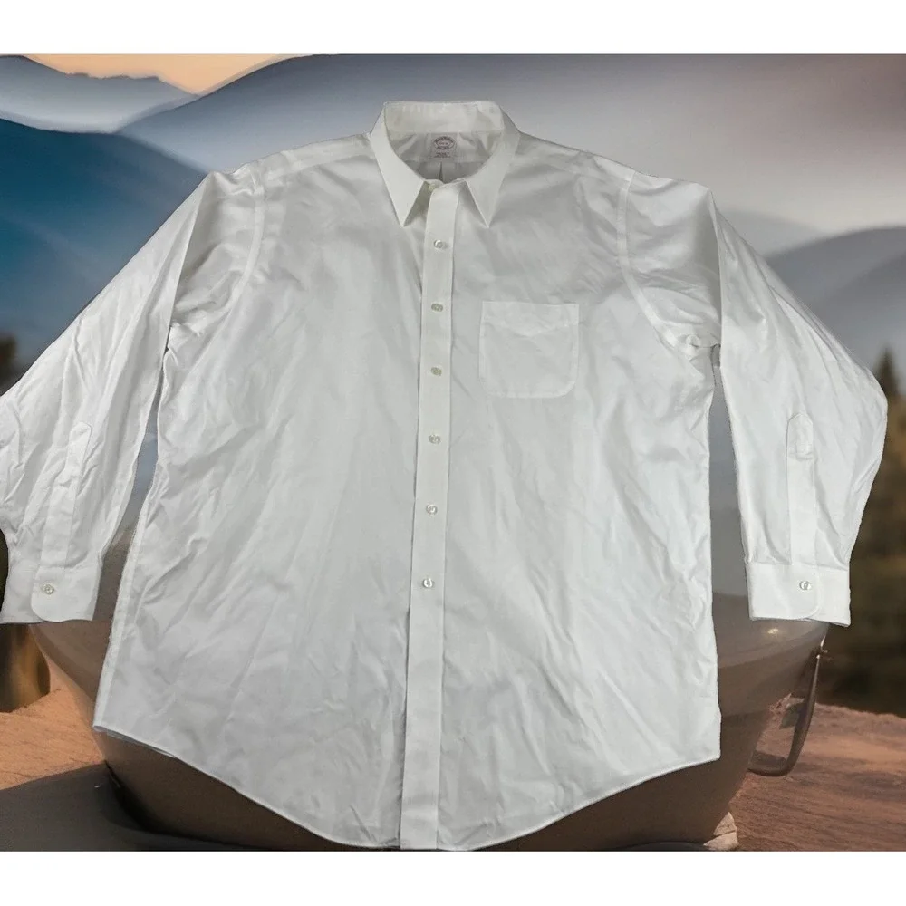 Brooks Brothers Mens Traditional Fit White Pinpoint Oxford 17.5-35 Non-Iron